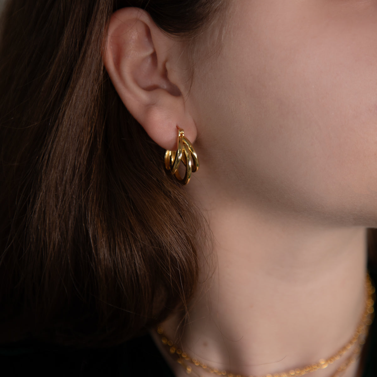 Triple Hoop Earrings Gold Plated