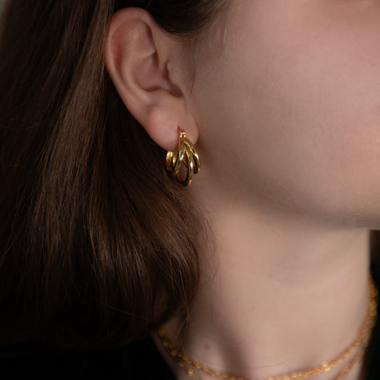 Triple Hoop Earrings Gold Plated