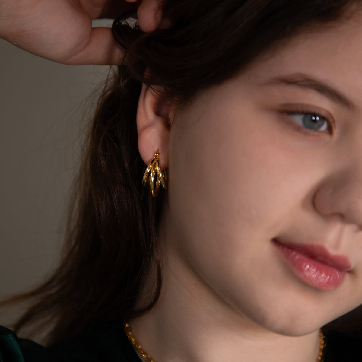 Triple Hoop Earrings Gold Plated