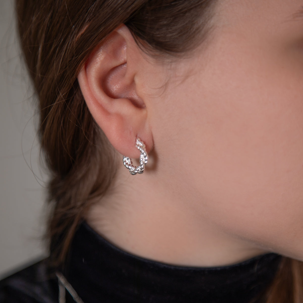 Twisted Rope Silver Huggie Earrings