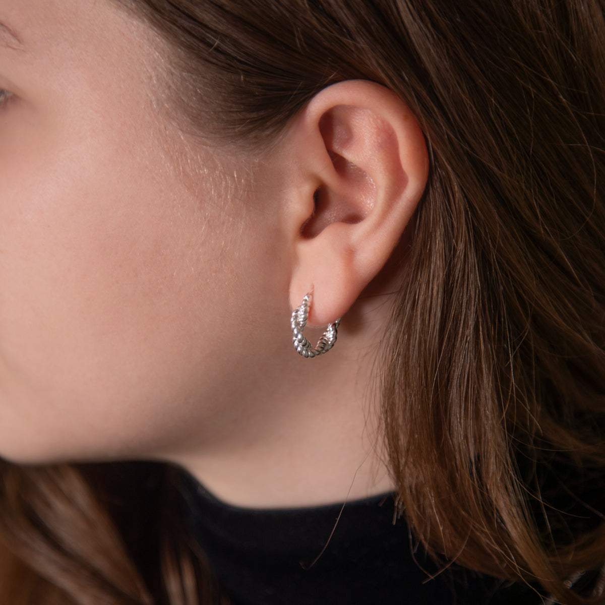 Twisted Rope Silver Huggie Earrings