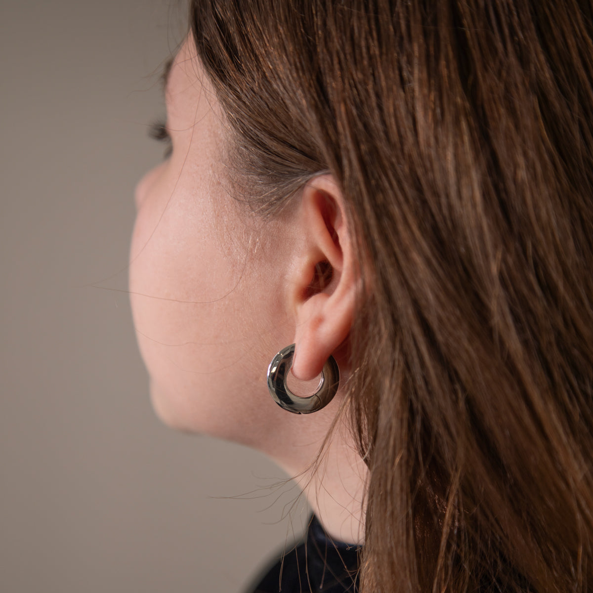 Modern Silver Huggie Earrings