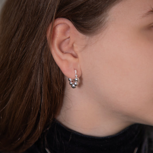 Bead Round Huggie Earrings