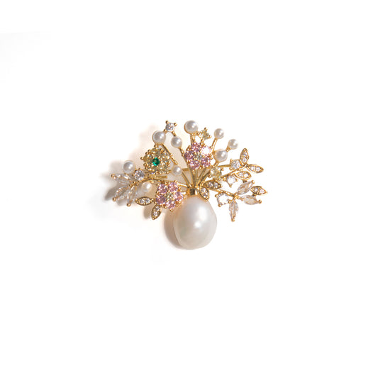 Flowers and Pearl Brooch