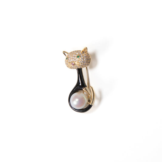Pearl Black Cat Brooch