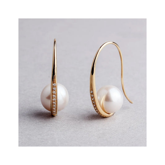 White Pearl and Gold Earrings
