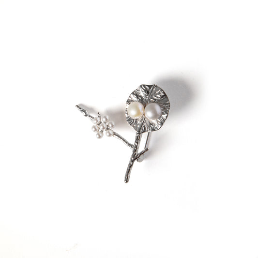 925 Silver Branch With Pearls and Flower Brooch