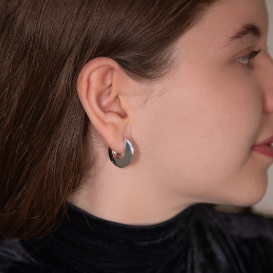 Modern Silver Huggie Earrings